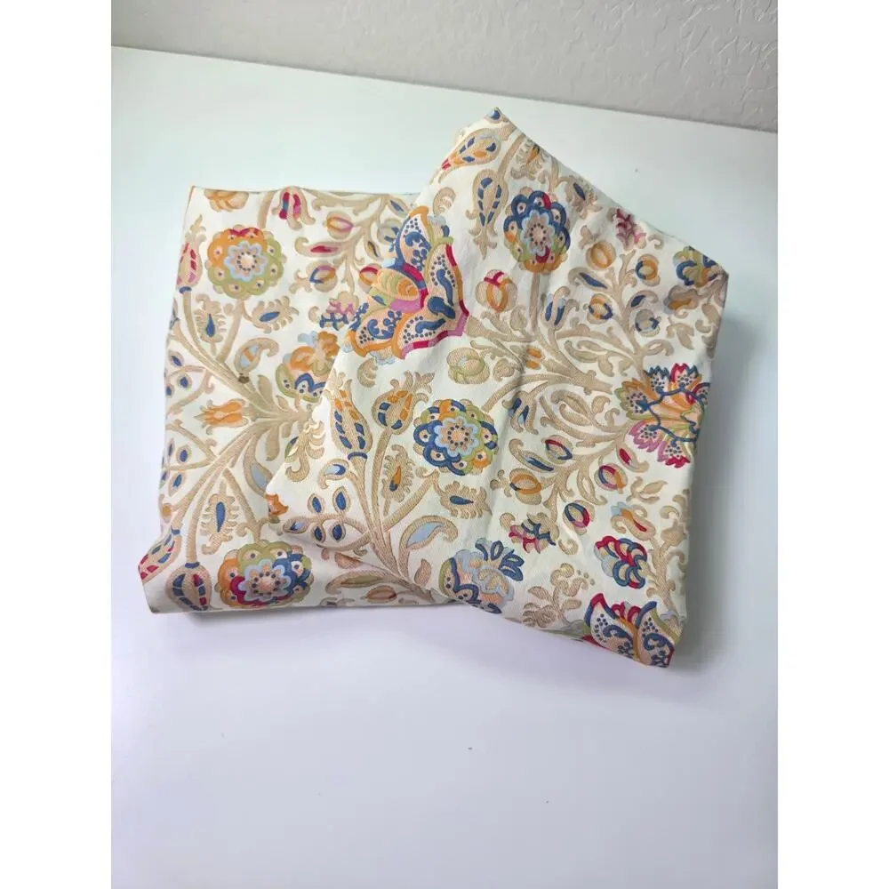 RALPH LAUREN CHAPS Tan Blue Floral Brown Border KING Pillow Sham Set of 2